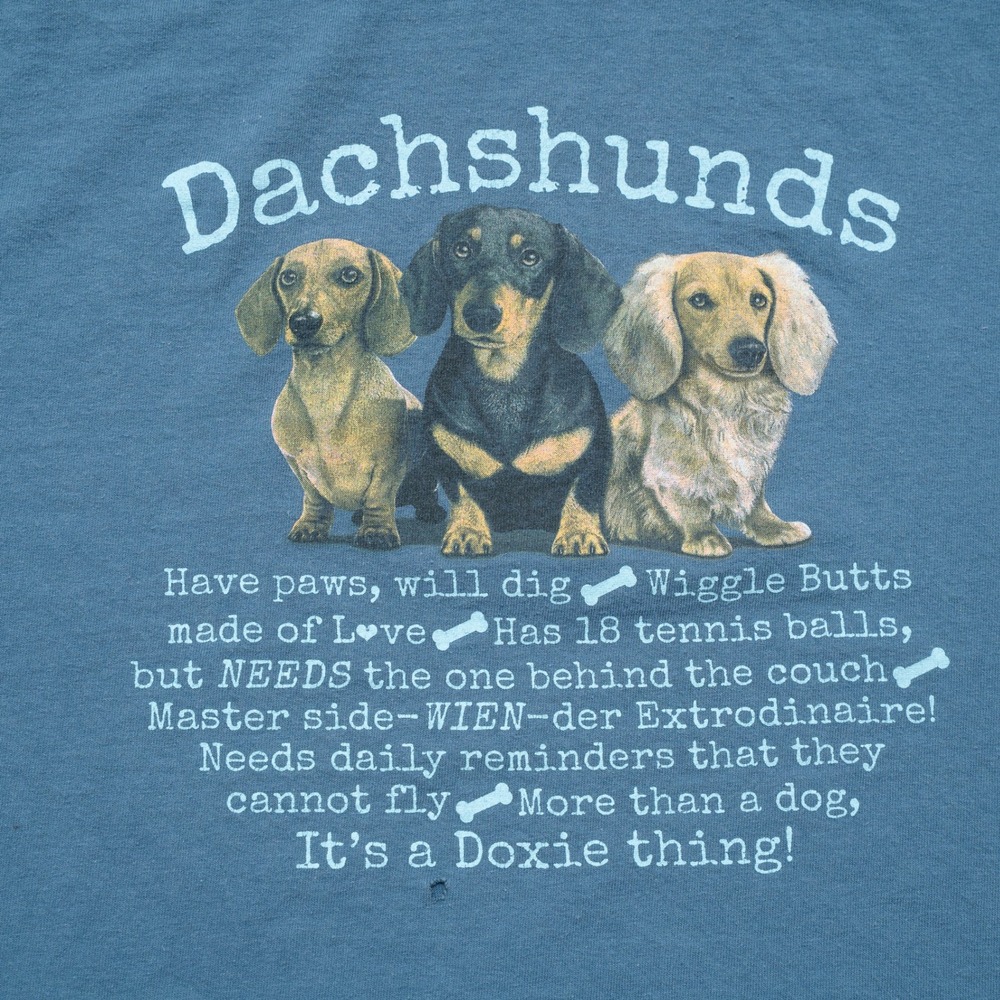 Vintage Y2k 2000s Dachshunds T Shirt Blue Its a Doxie Thing L Adult - Picture 2 of 6